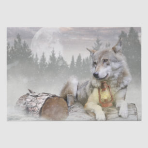 Wolf Winter Snow Forest Moon Landschap Tissuepapier