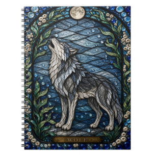 Wolf Winter Woud Illumina Glas-in-Lood Kunst Notitieboek