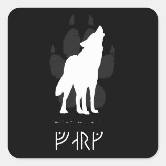 Wolf with viking runes vierkante sticker