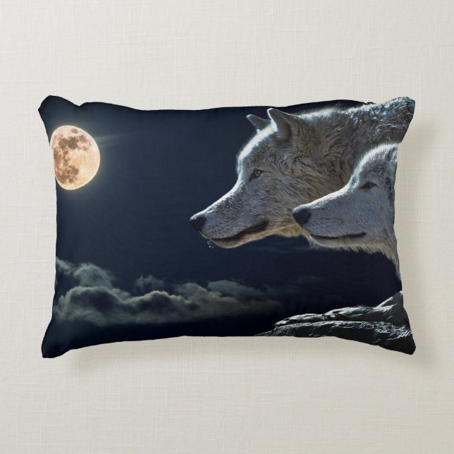 Wolf Wolven Howling bij de Volledige maan bij nach Decoratief Kussen (Voorkant)