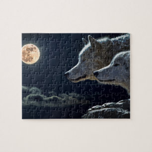 Wolf Wolven Howling bij de Volledige maan bij nach Legpuzzel