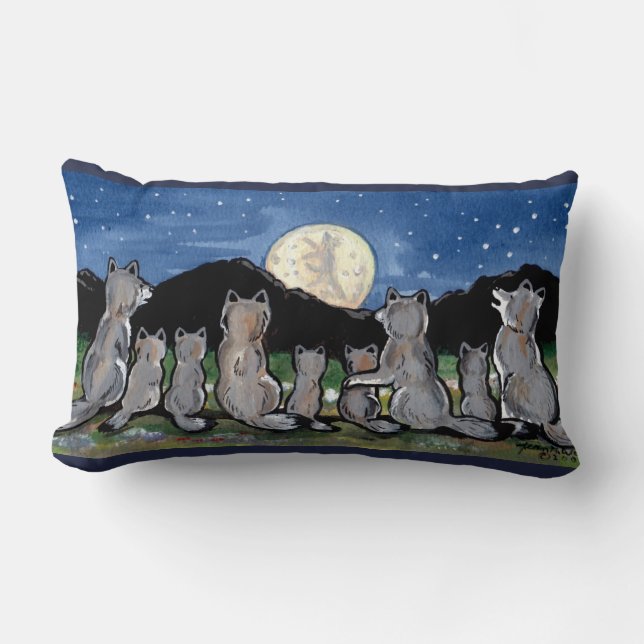 Wolf Wolven Huilen bij Moon Night Designer Kussen (Voorkant)