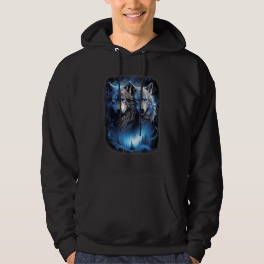 Wolf Wolven in het bos Galaxy Moon Fantasy Art Wil Hoodie (Voorkant)