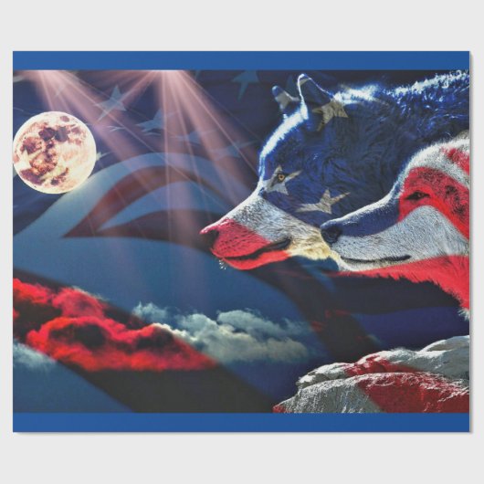 Wolf Wolven Volle Maan Cadeaupapier (Vlak)