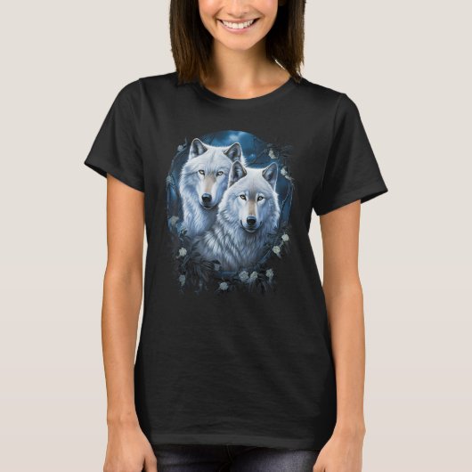 Wolf Wolves in Forest by Night Moon Fantasy Art Wi T-shirt (Voorkant)