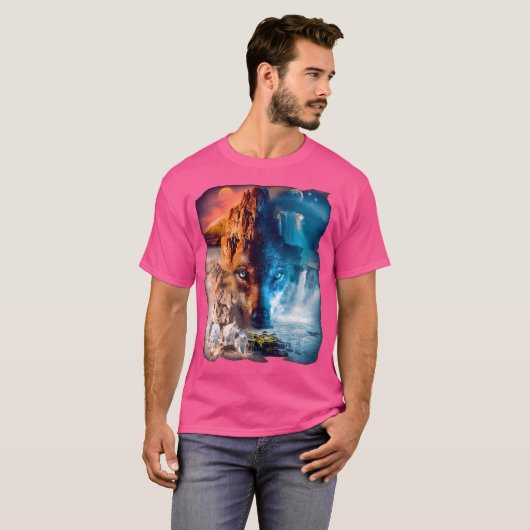 Wolf Wolves Moon Sun Yin Yang Ice Fire Snowy Tropi T-shirt (Voorkant volledig)