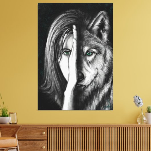 Wolf Woman - Afdrukken met emotion Canvas - Kunst  (Insitu (Woonkamer))