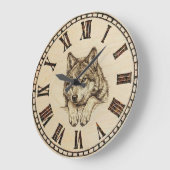 Wolf wooden wall clock  grote klok (Hoek)