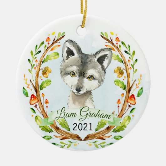 Wolf Woodland Kerstfeestay Keepslag Keramisch Ornament (Voorkant)