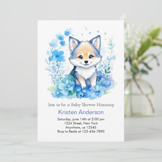 Wolf Woodland Zalig Waterverf Boy Baby shower Kaart (Staand voorkant)