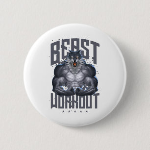 Wolf Workout Beast Gym Fitness Bodybuilding Spier Ronde Button 5,7 Cm