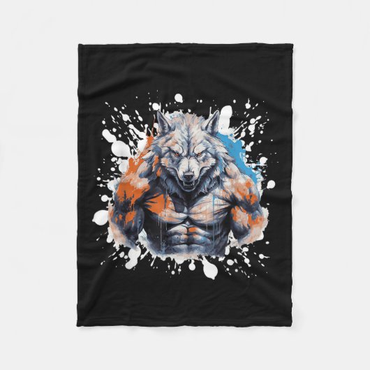 Wolf Workout Gym Fighter Bodybuilder Fleece Deken (Voorkant)