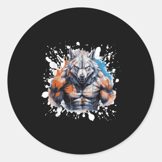 Wolf Workout Gym Vechters Bodybuilder Ronde Sticker (Voorkant)