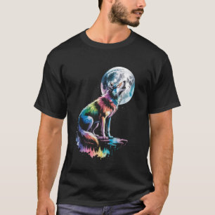 Wolf Woud Maan Vintage Kosmische Huilende Wolf Lie T-shirt