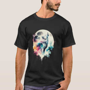 Wolf Woud Maan Vintage Kosmische Huilende Wolf Lie T-shirt