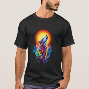 Wolf Woud Maan Vintage Kosmische Huilende Wolf Lie T-shirt