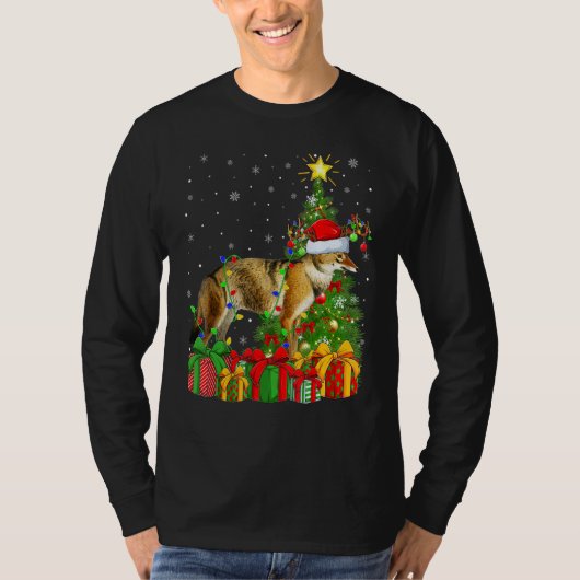 Wolf   Xmas Holiday Santa Wolf Christmas Tree T-shirt (Voorkant)