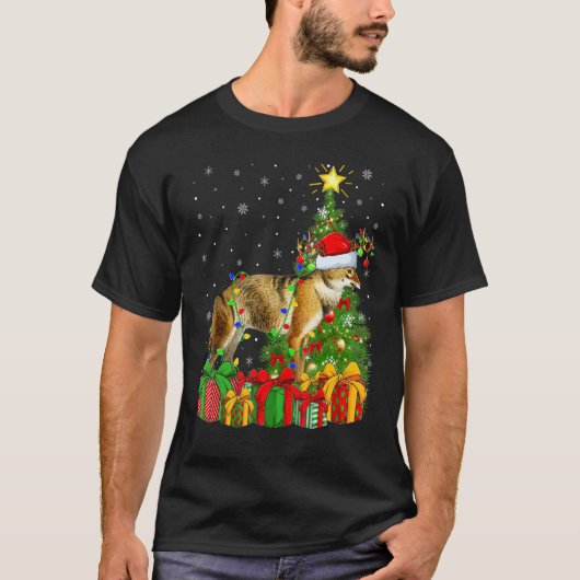 Wolf   Xmas Holiday Santa Wolf Christmas Tree T-shirt (Voorkant)