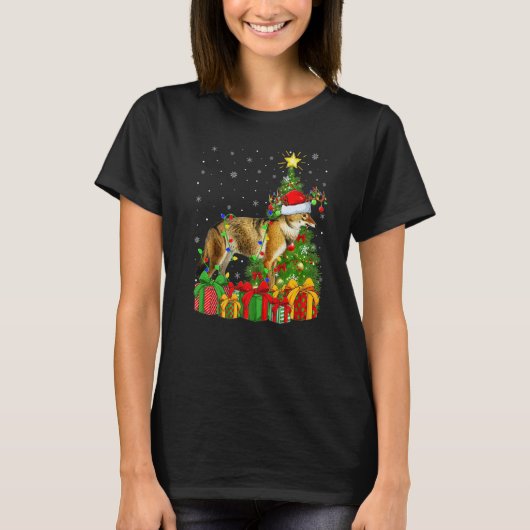 Wolf  Xmas Holiday Santa Wolf Christmas Tree T-shirt (Voorkant)