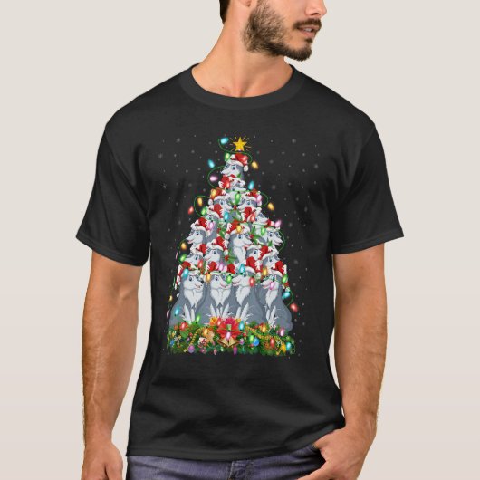 Wolf   Xmas Lights Santa Wolf Christmas Tree T-shirt (Voorkant)