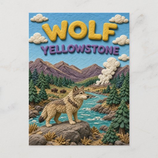 Wolf Yellowstone Valley Modern KlayKoo Briefkaart (Voorkant)