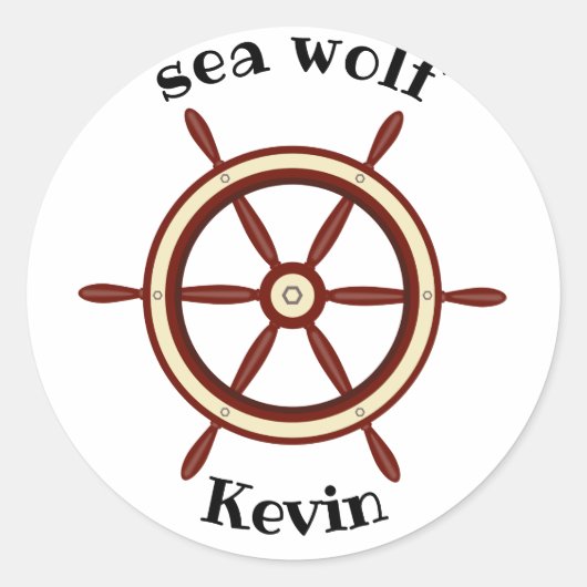 "WOLF-ZEE", stuurwiel, gepersonaliseerd Ronde Sticker (Voorkant)