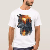 Wolf & Zonsondergang Bos Dubbele Belichting T-shirt (Voorkant)
