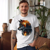 Wolf & Zonsondergang Bos Dubbele Belichting T-shirt