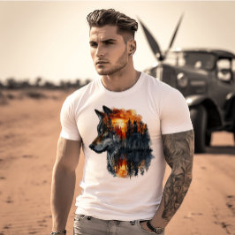 Wolf & Zonsondergang Bos Dubbele Belichting T-shirt