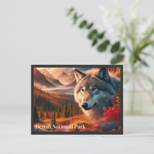 Wolf Zonsondergang Denali State Park Ansichtkaart Briefkaart (Staand voorkant)