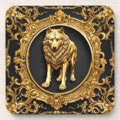 Wolf zwart en goud sierlijke lijst bier onderzetter (Voorkant)
