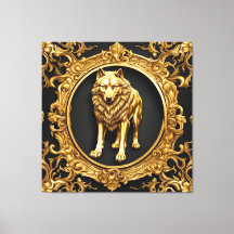 Wolf zwart en goud sierlijke lijst