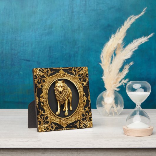 Wolf zwart en goud sierlijke lijst fotoplaat (Insitu)