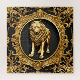 Wolf zwart en goud sierlijke lijst legpuzzel