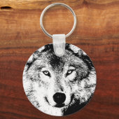 Wolf - Zwart & Wit Creative Ink Artwork Sleutelhan Sleutelhanger (Voorkant)