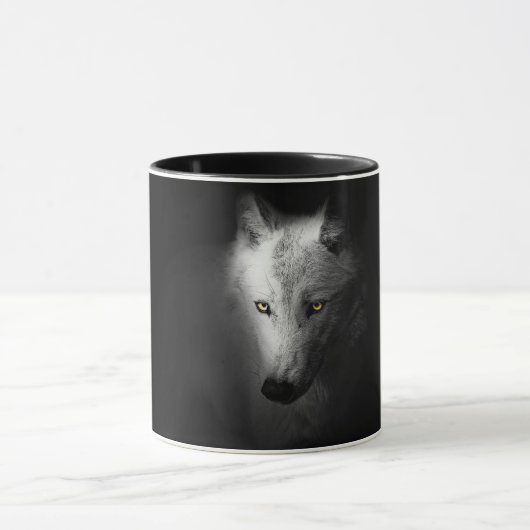 Wolf, zwarte en witte wolffoto mok (Midden)