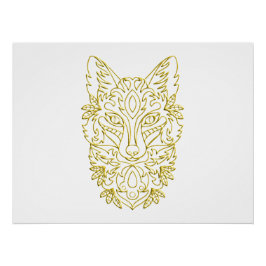 Wolfachtige kopkunst in goud perfect poster
