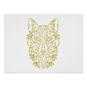 Wolfachtige kopkunst in goud perfect poster