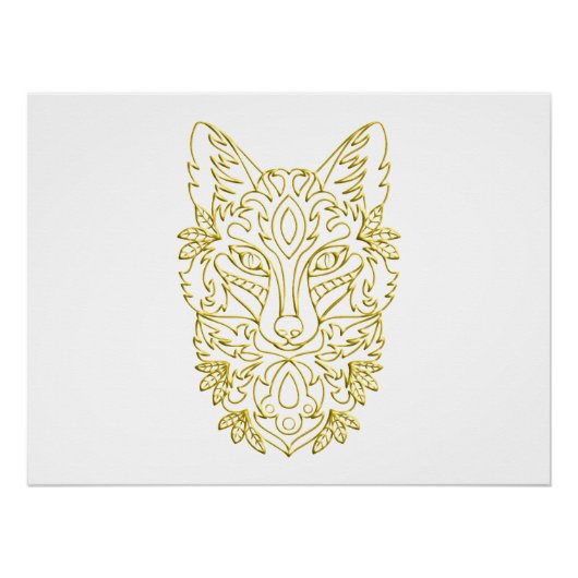 Wolfachtige kopkunst in goud perfect poster (Voorkant)