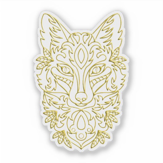Wolfachtige kopkunst in goud sticker (Voorkant)