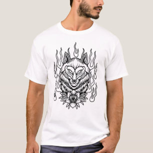 Wolfbloemen met vlammenvormend tattoo T-Shirt
