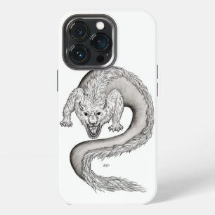 Wolfdraak zwart-wit ontwerp iPhone 13 pro hoesje