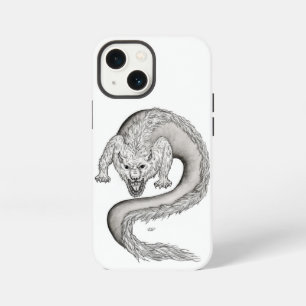 Wolfdraak zwart-wit ontwerp iPhone 13 mini hoesje