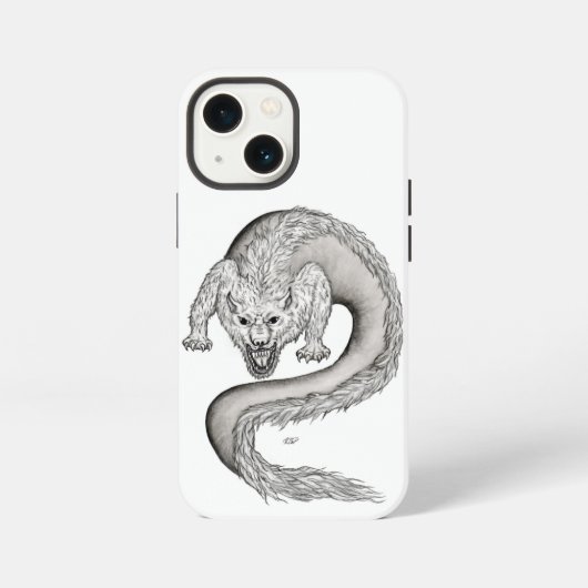 Wolfdraak zwart-wit ontwerp iPhone hoesje (Achterkant)