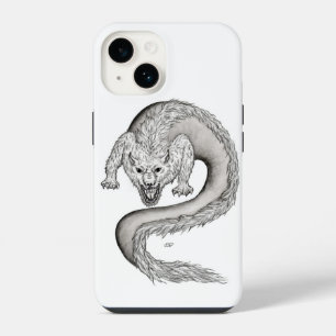 Wolfdraak zwart-wit ontwerp iPhone 14 hoesje