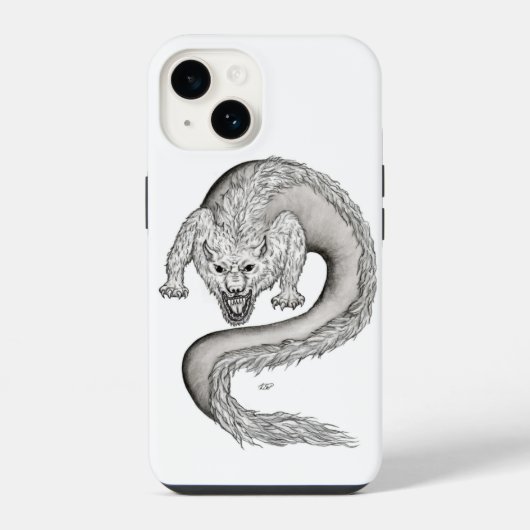 Wolfdraak zwart-wit ontwerp iPhone hoesje (Achterkant)