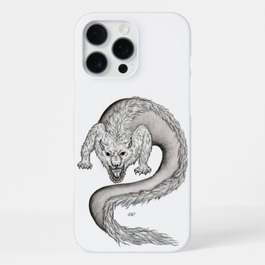 Wolfdraak zwart-wit ontwerp iPhone hoesje (Achterkant)