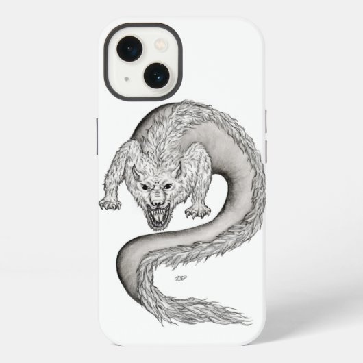 Wolfdraak zwart-wit ontwerp iPhone hoesje (Achterkant)