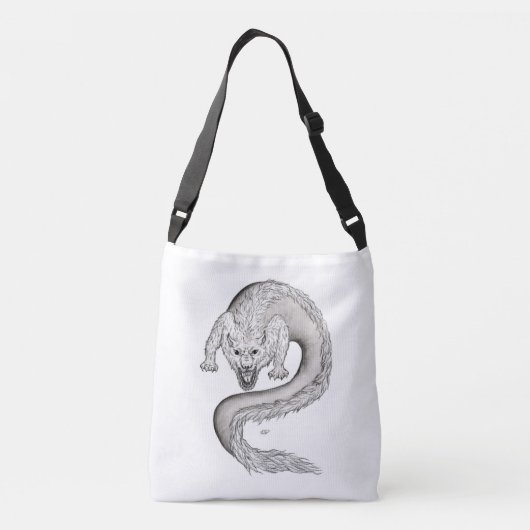 Wolfdragon zwart-wit design in Tattoostyle Crossbody Tas (Achterkant)