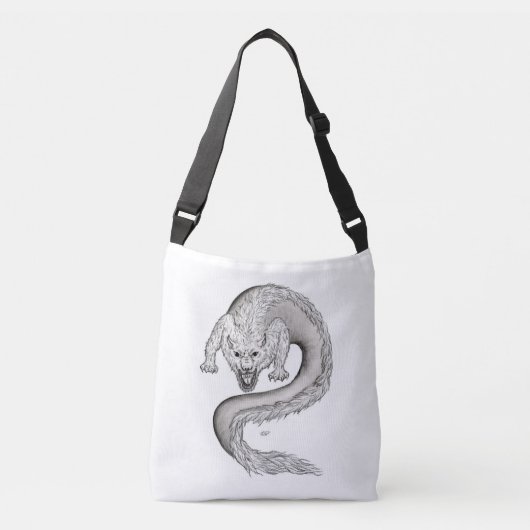 Wolfdragon zwart-wit design in Tattoostyle Crossbody Tas (Voorkant)